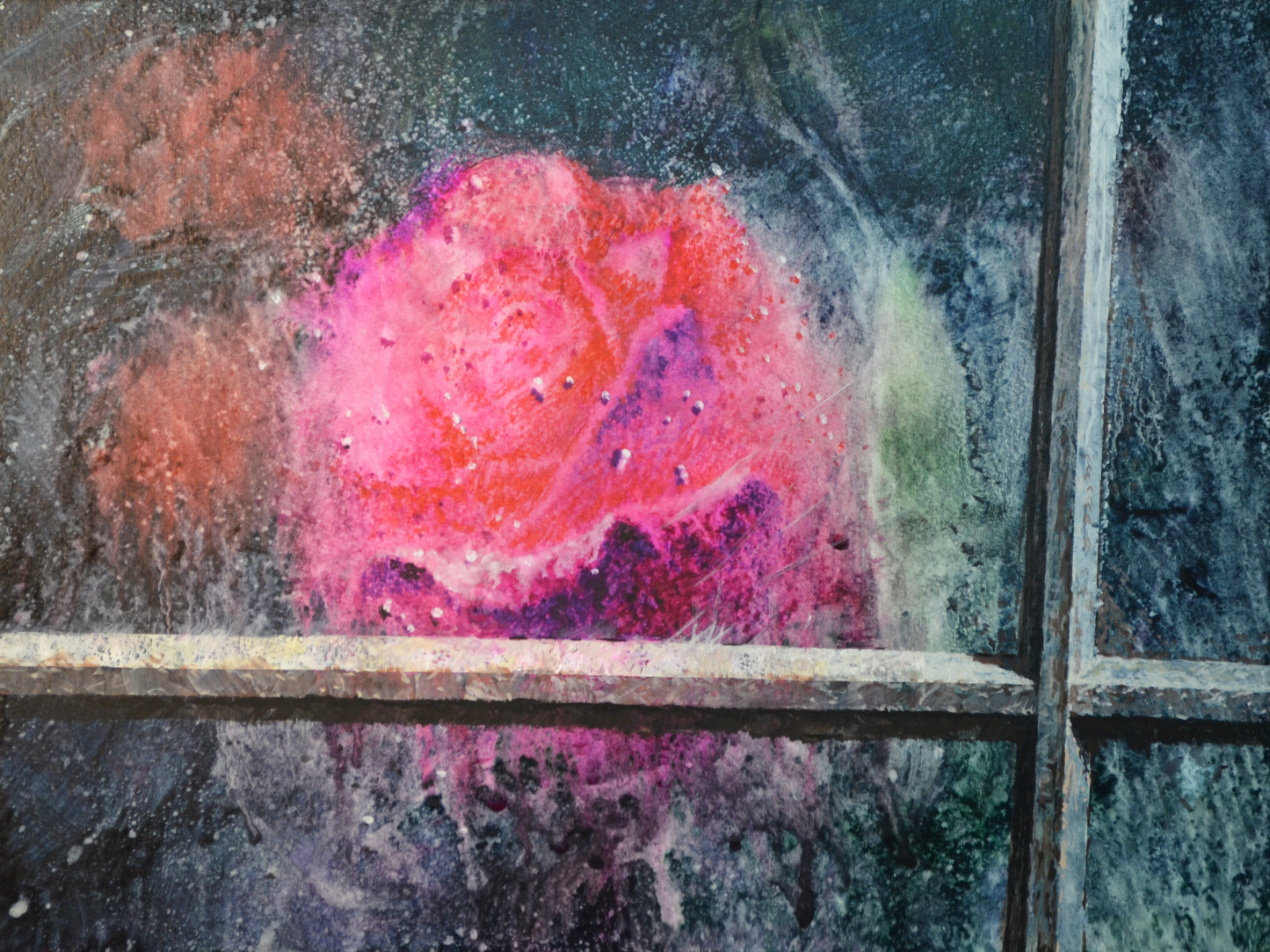 EQOP-R] JAY JACK JUNG (1955) - Original Painting - Expressionism Pink Rose Flower