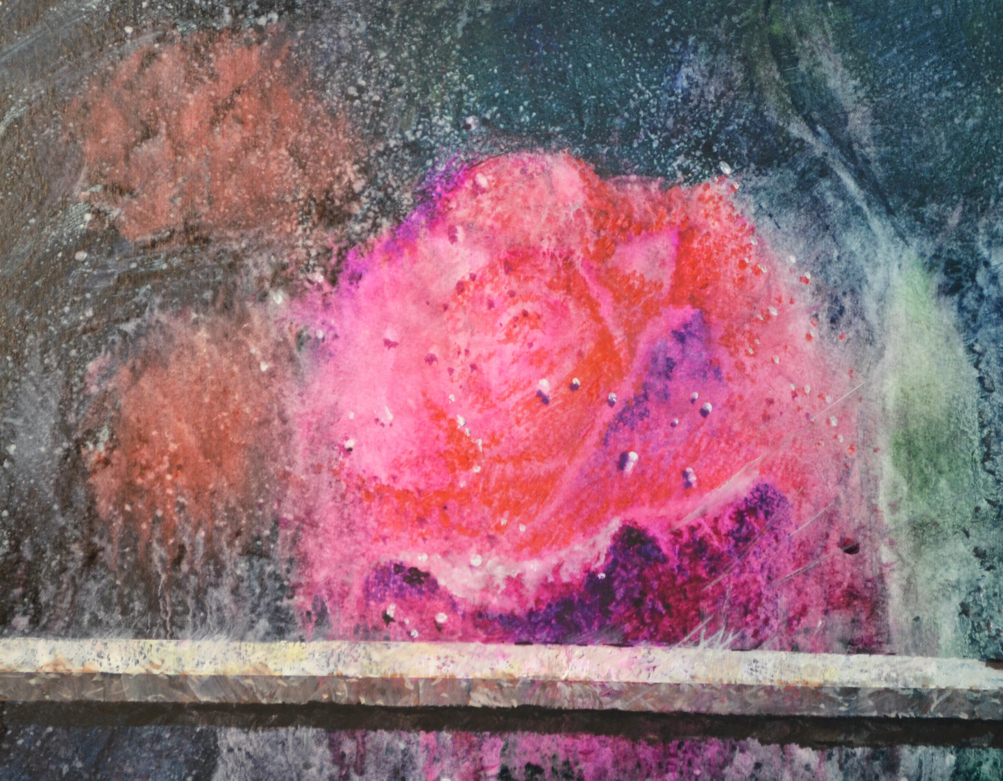 EQOP-R] JAY JACK JUNG (1955) - Original Painting - Expressionism Pink Rose Flower