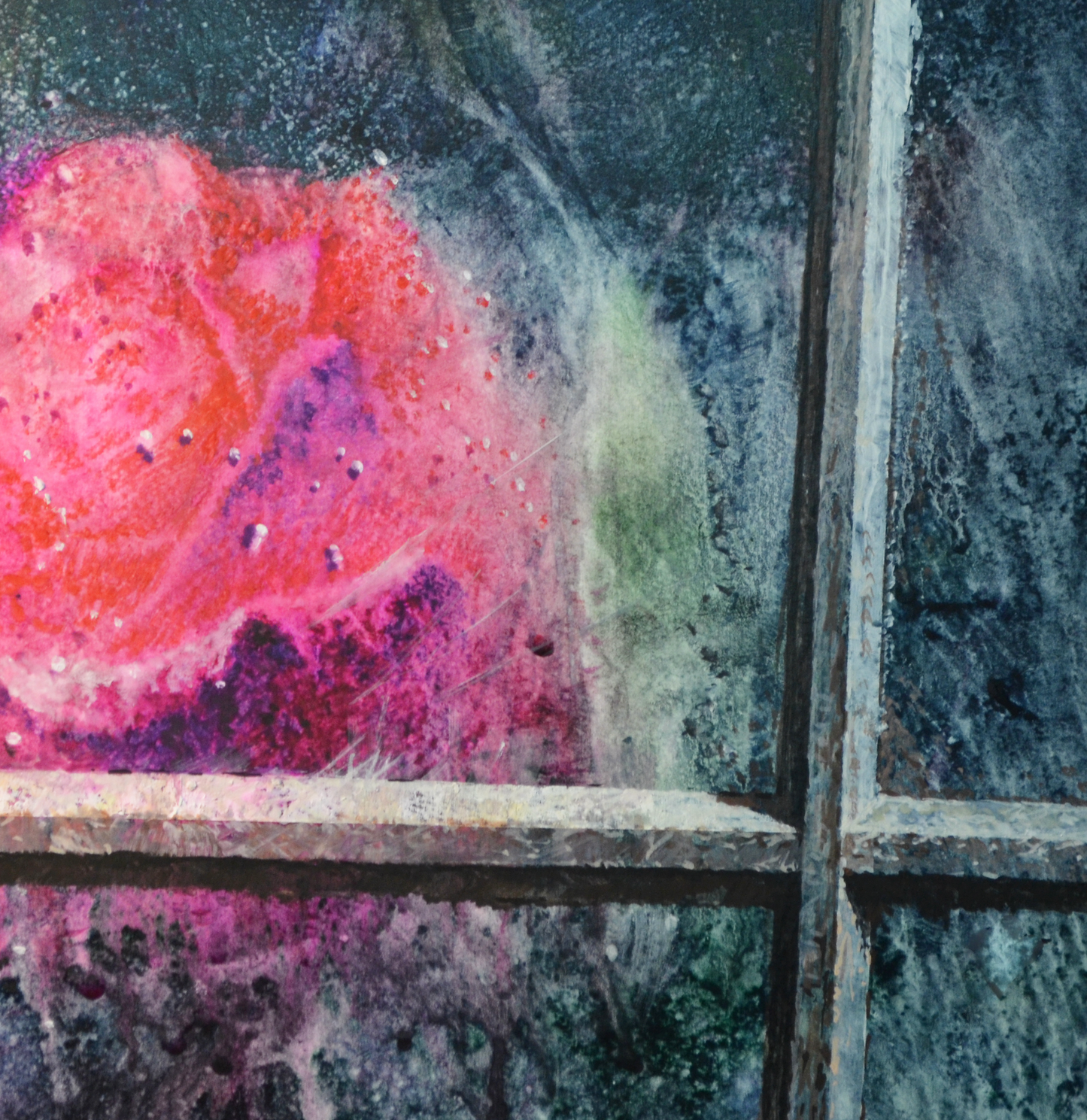 EQOP-R] JAY JACK JUNG (1955) - Original Painting - Expressionism Pink Rose Flower