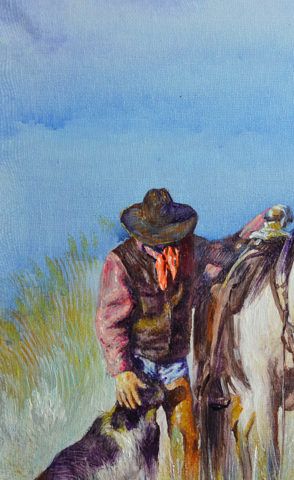 EQOP-F] JAY JACK JUNG (1955) - Original Painting - Realism Cowboy and Dog