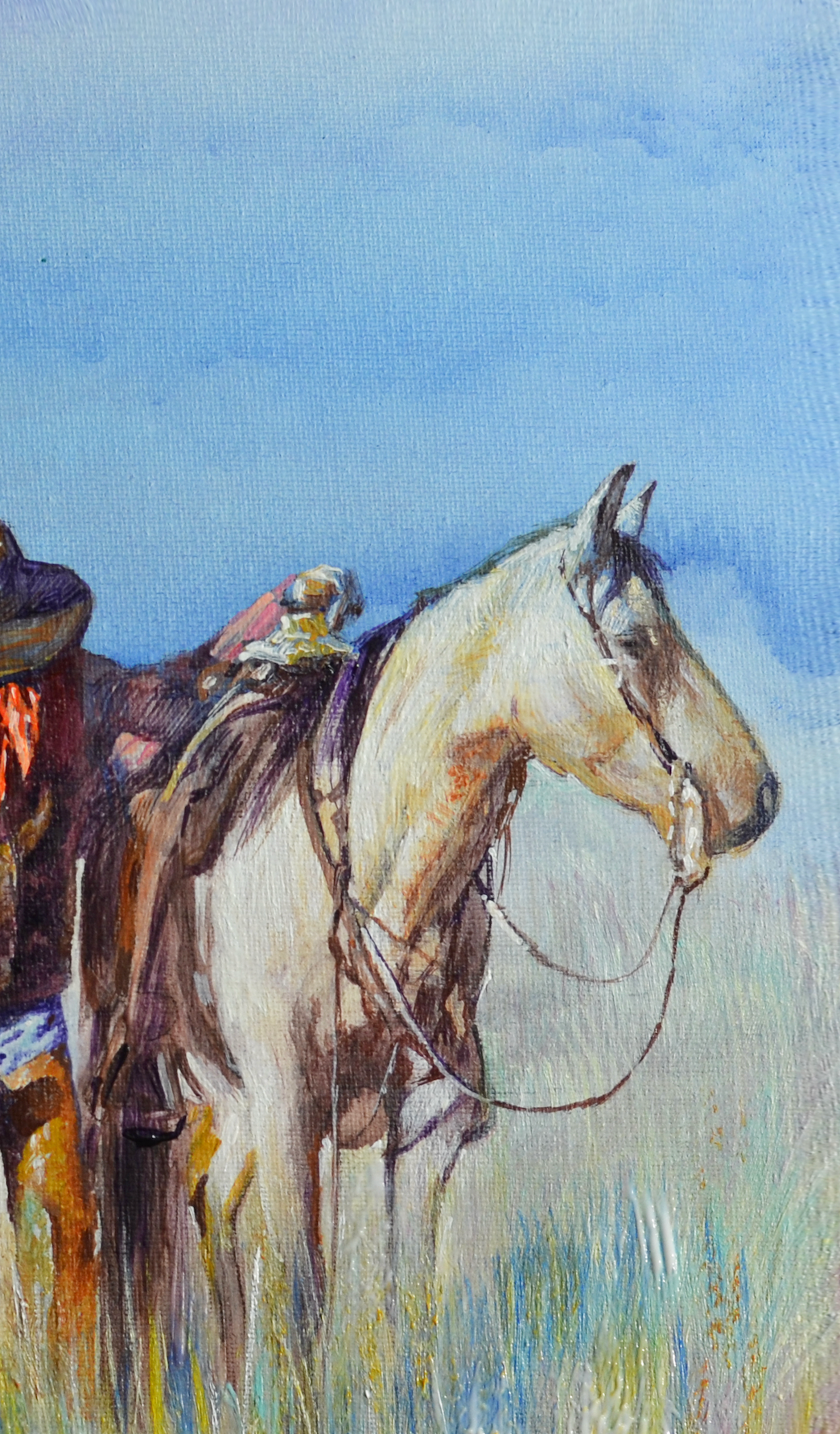 EQOP-F] JAY JACK JUNG (1955) - Original Painting - Realism Cowboy and Dog