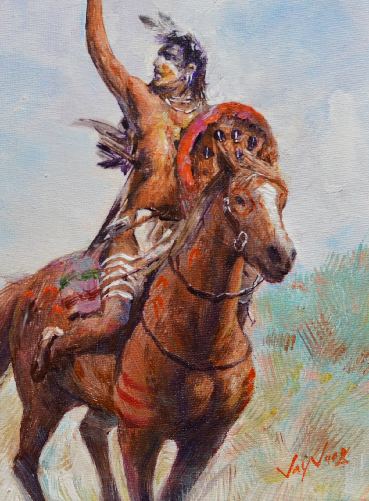 EQOP-F] JAY JACK JUNG (1955) - Original Painting - Expressionism Native American Indian Warrior