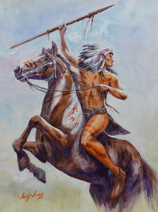 EQOP-F] JAY JACK JUNG (1955) - Original Painting - Expressionism Native American Indian Warrior