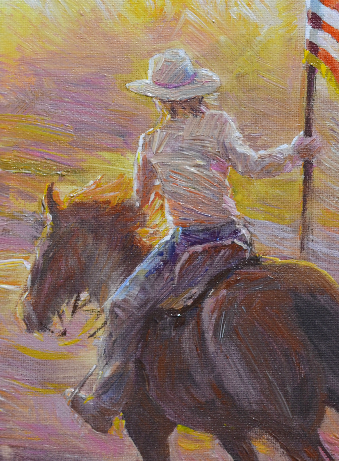 EQOP-F] JAY JACK JUNG (1955) - Original Painting - Expressionism Cowgirl Riding Horse