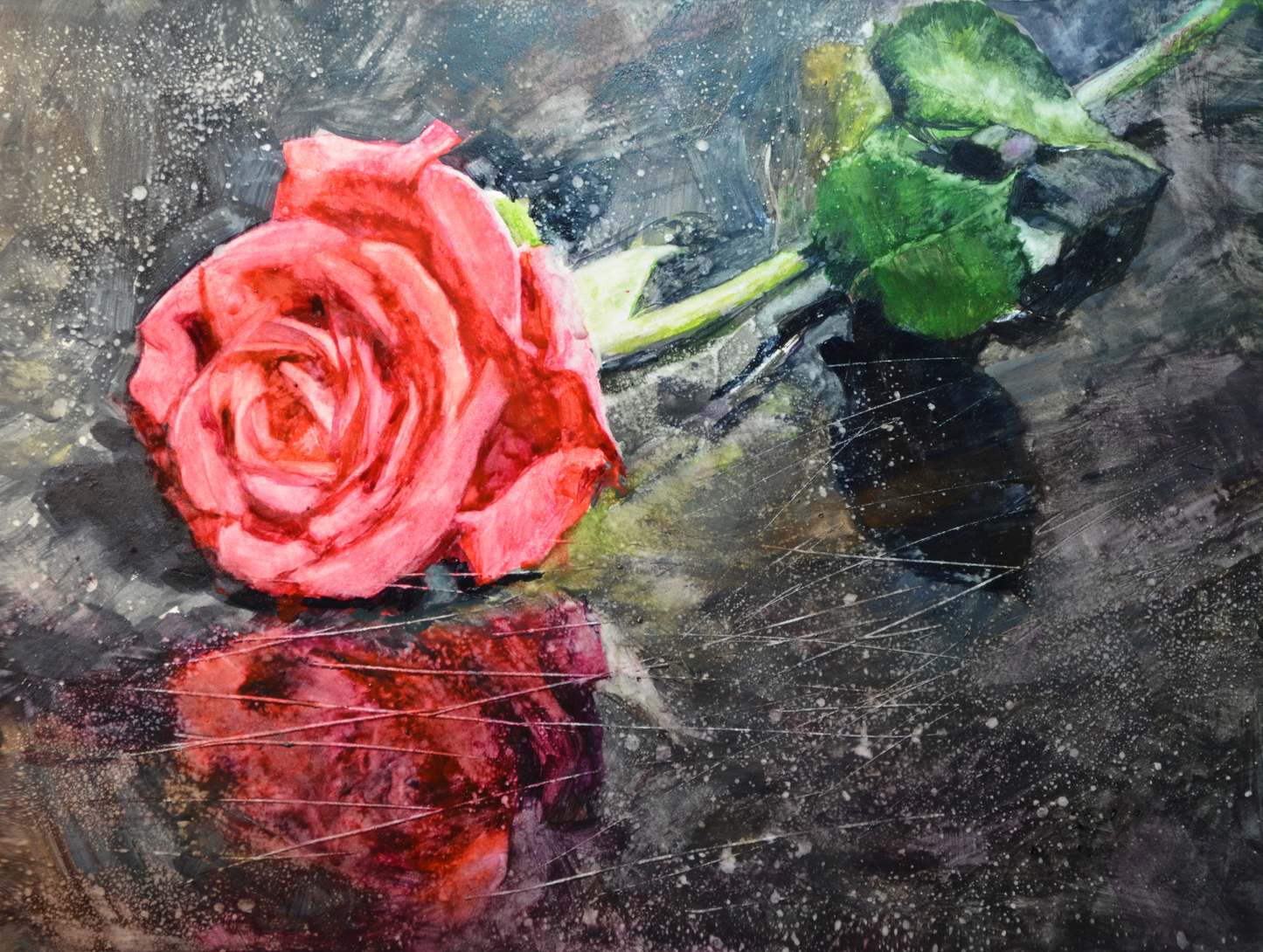 EQOP-R] JAY JACK JUNG (1955) - Original Painting - Impressionism Red Rose Flower