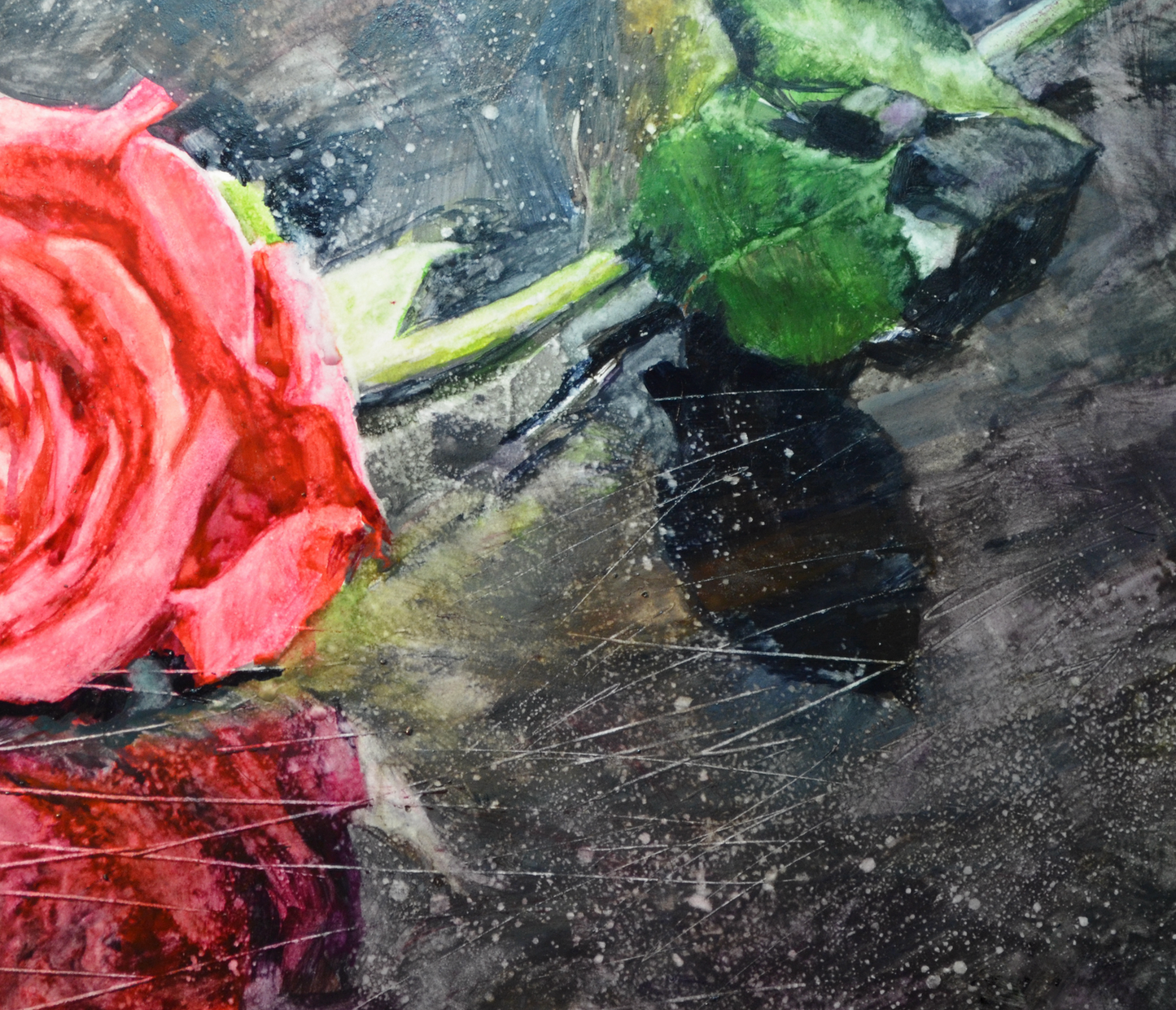 EQOP-R] JAY JACK JUNG (1955) - Original Painting - Impressionism Red Rose Flower