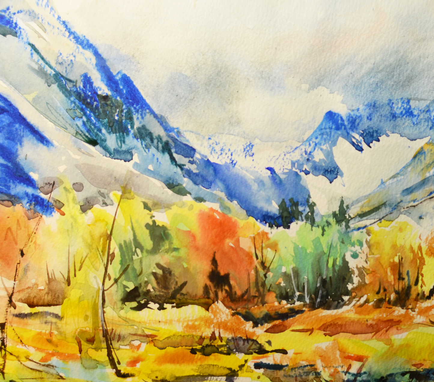 EQOP-L] JAY JACK JUNG (1955) - Original Painting - Mountain Garden Watercolor Landscape Painting