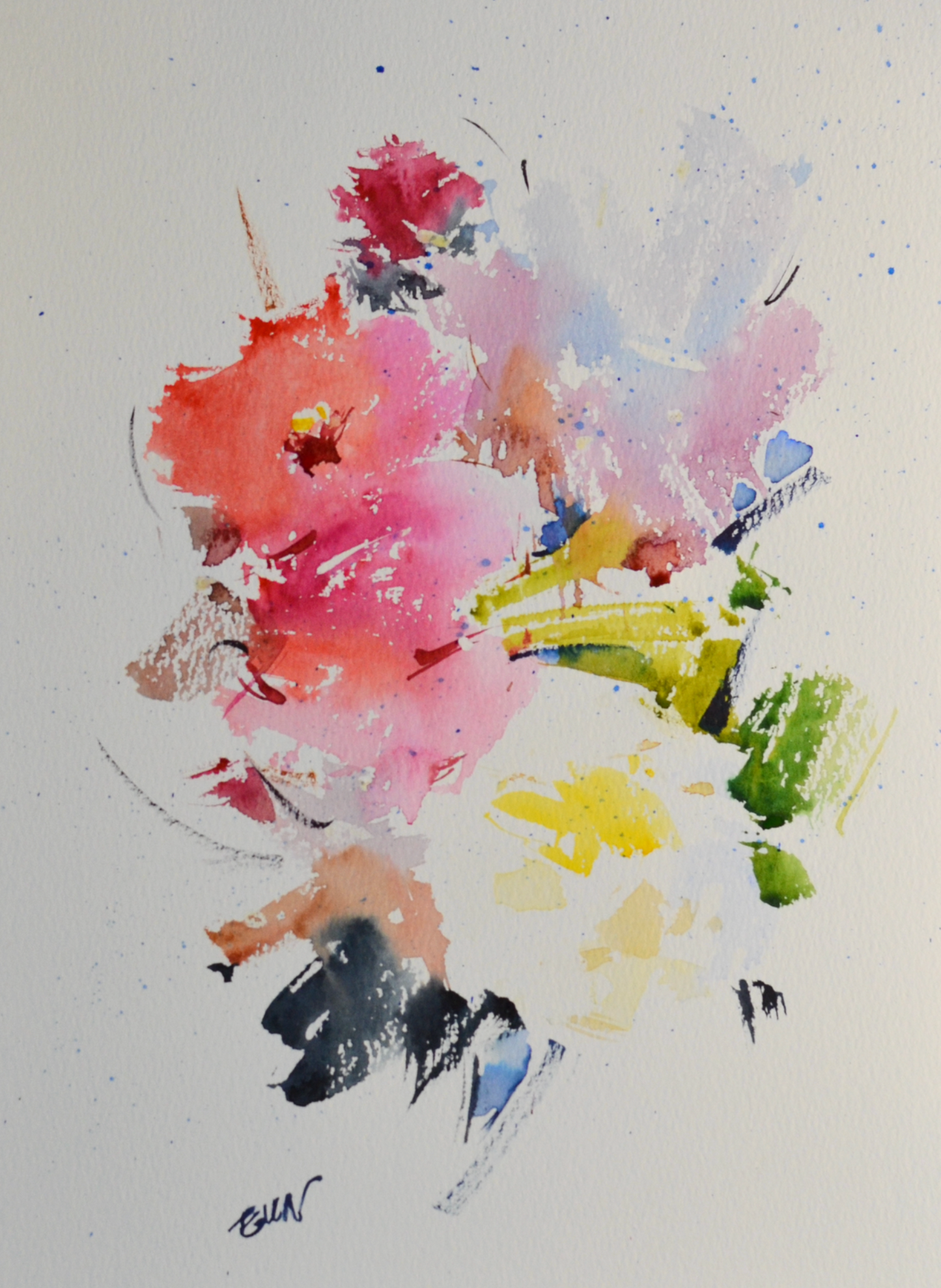 EQOP-R] EUN - Original Painting - Abstract Watercolor Flower bouquet Painting