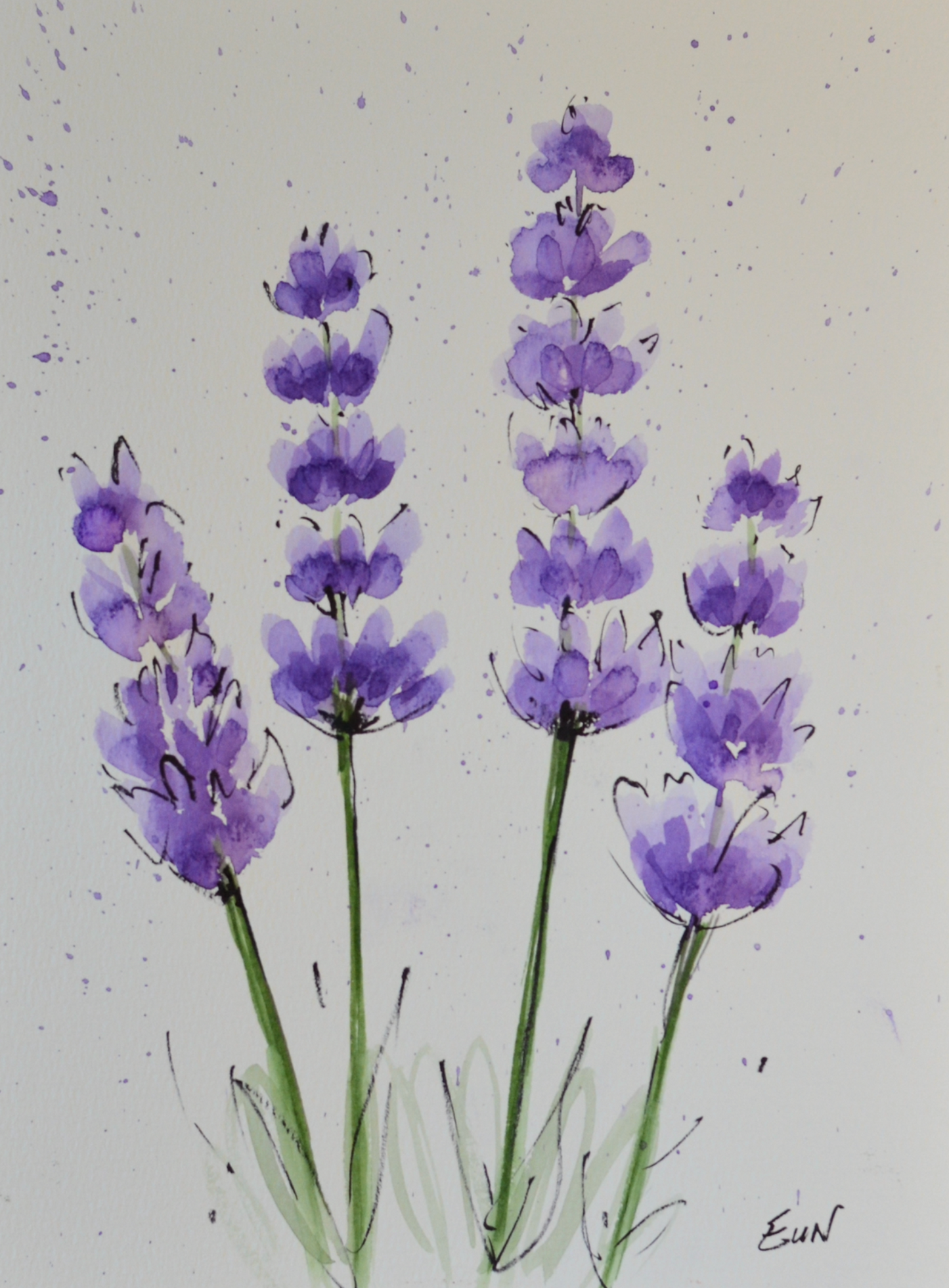 EQOP-R] EUN - Original Painting - Abstract Watercolor Lavender Flower Painting