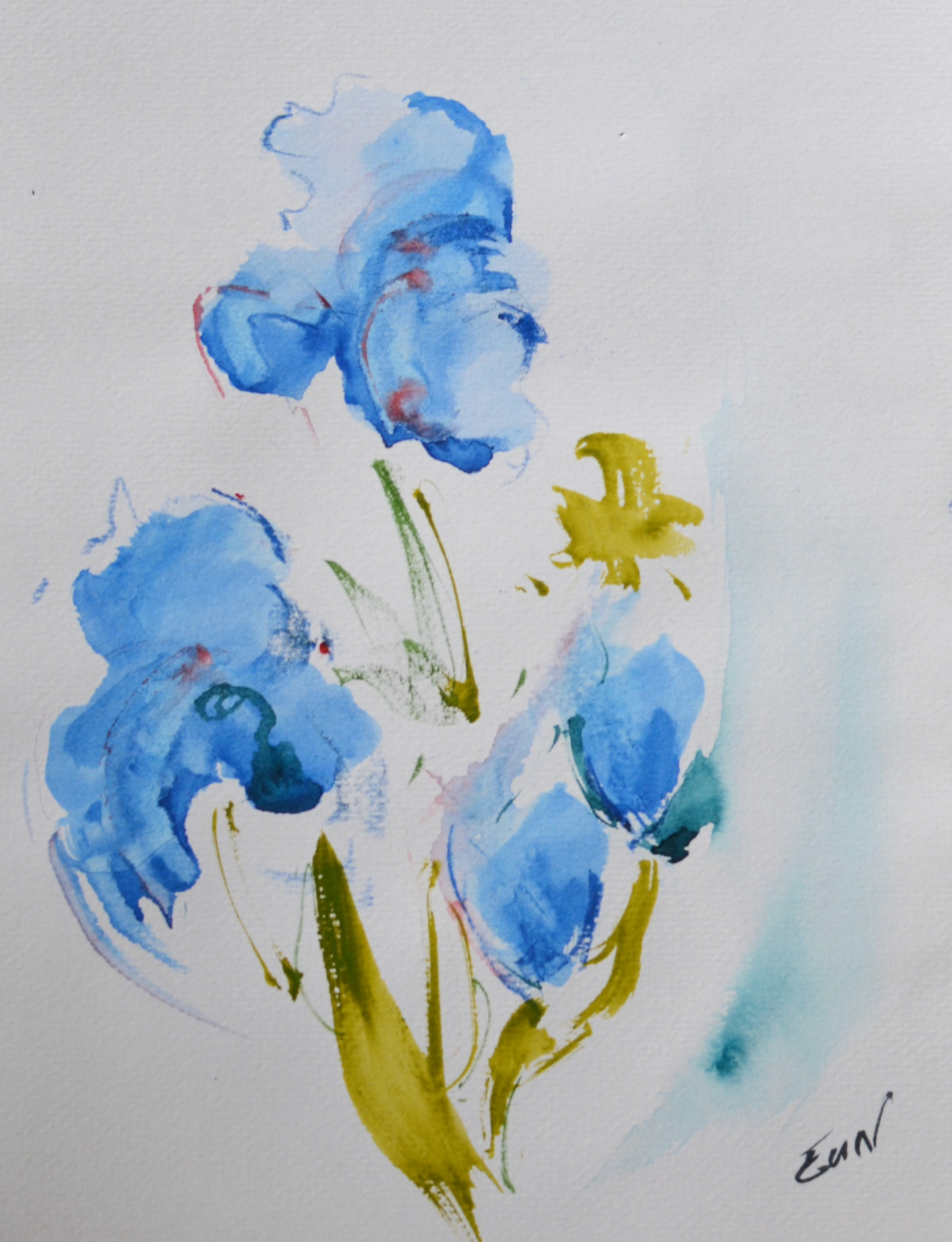 EQOP-R] EUN - Original Painting - Abstract Watercolor Blue Flowers Painting