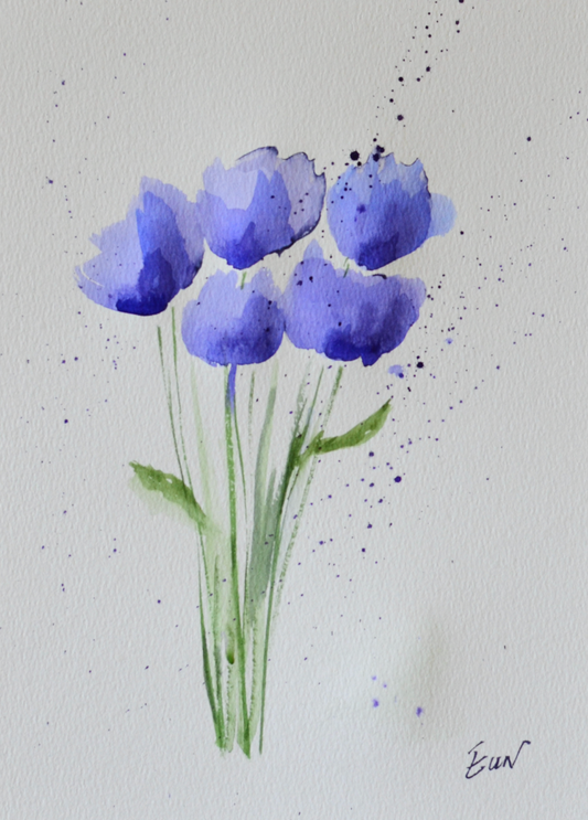 EQOP-R] EUN - Original Painting - Abstract Watercolor Purple Flowers Painting