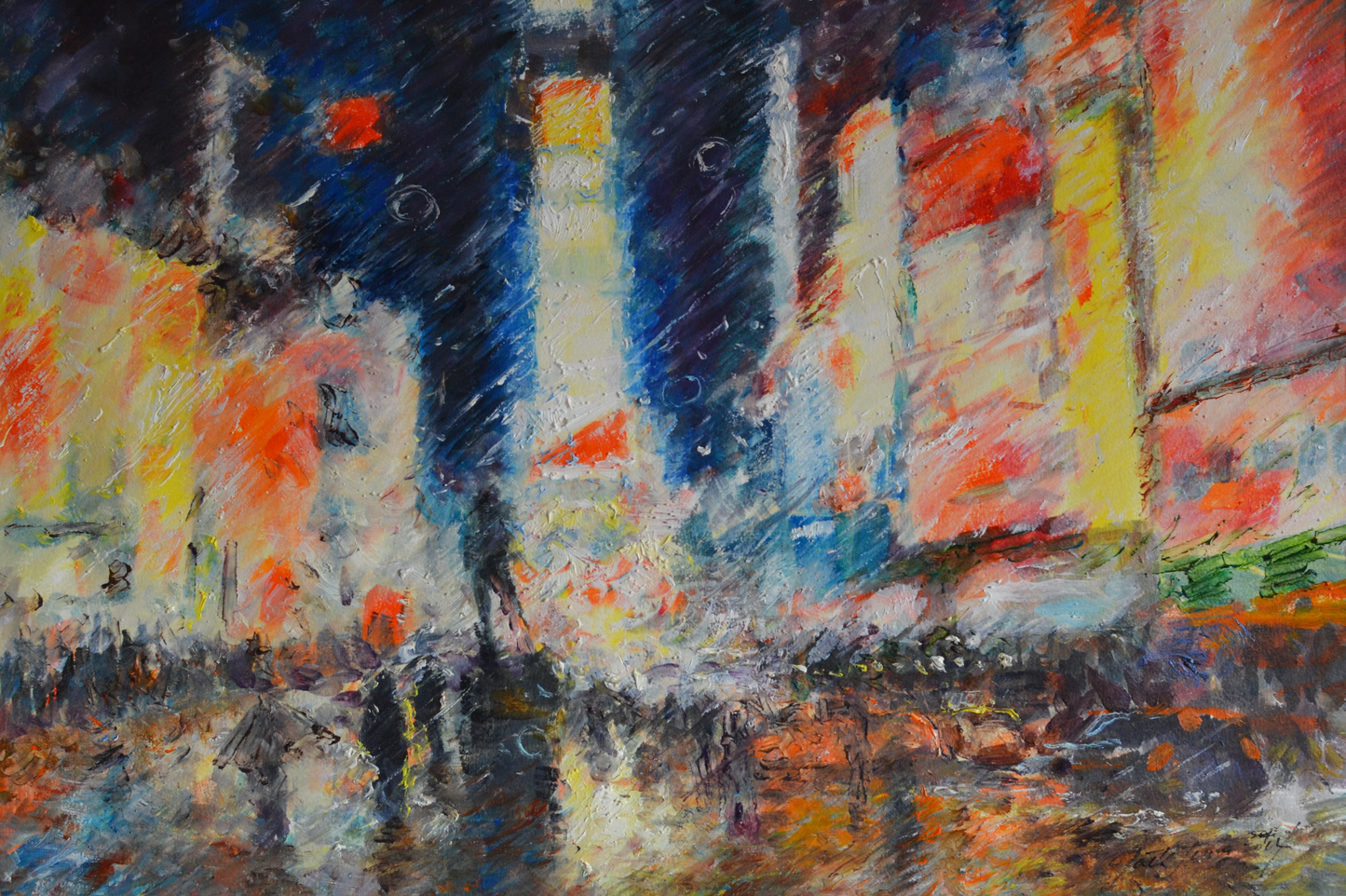 EQOP-C] JAY JACK JUNG (1955) - Original Painting - Cityscape Downtown New York City Time Square