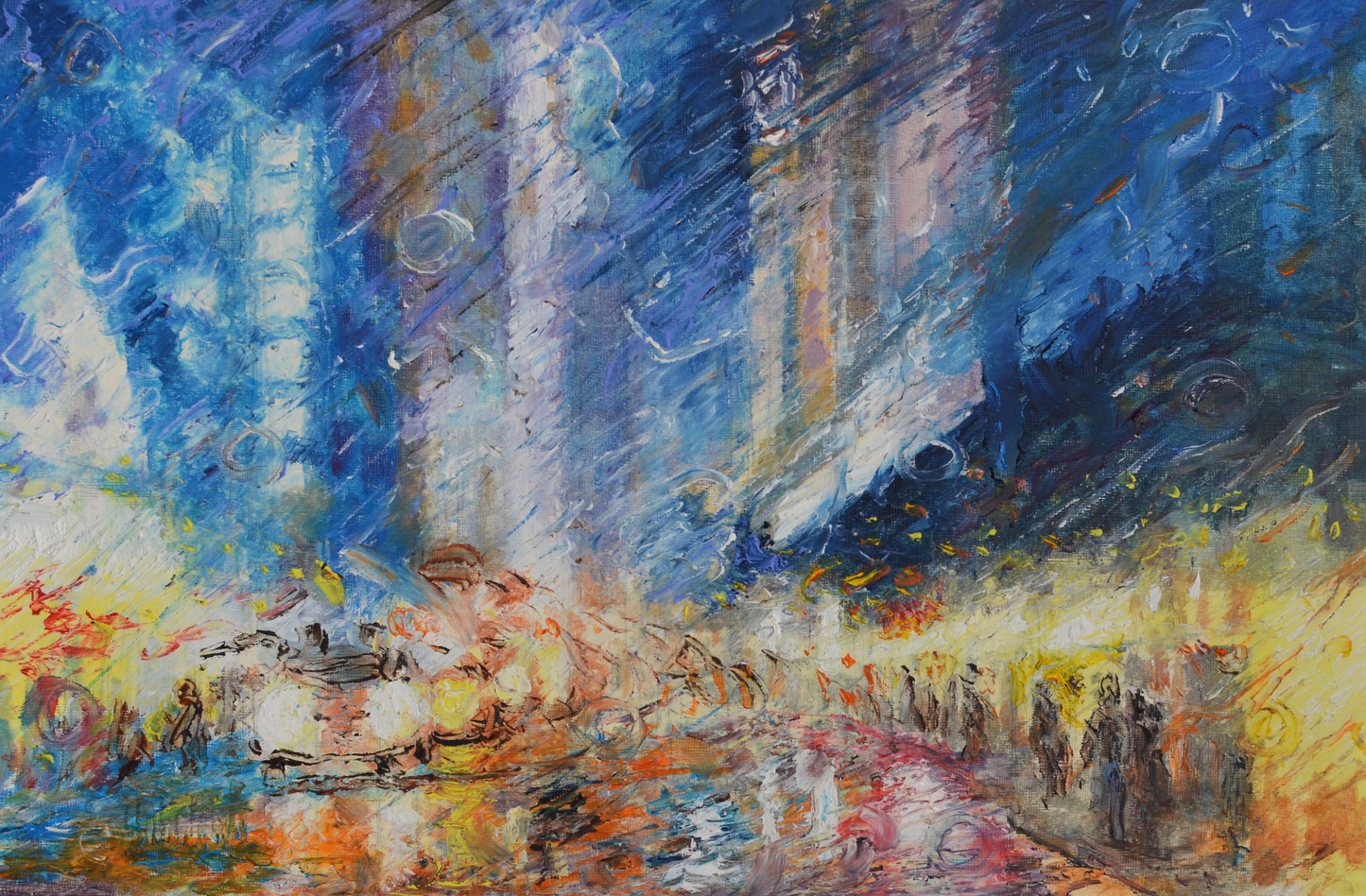 EQOP-C] JAY JACK JUNG (1955) - Original Painting - Cityscape Downtown New York City Time Square