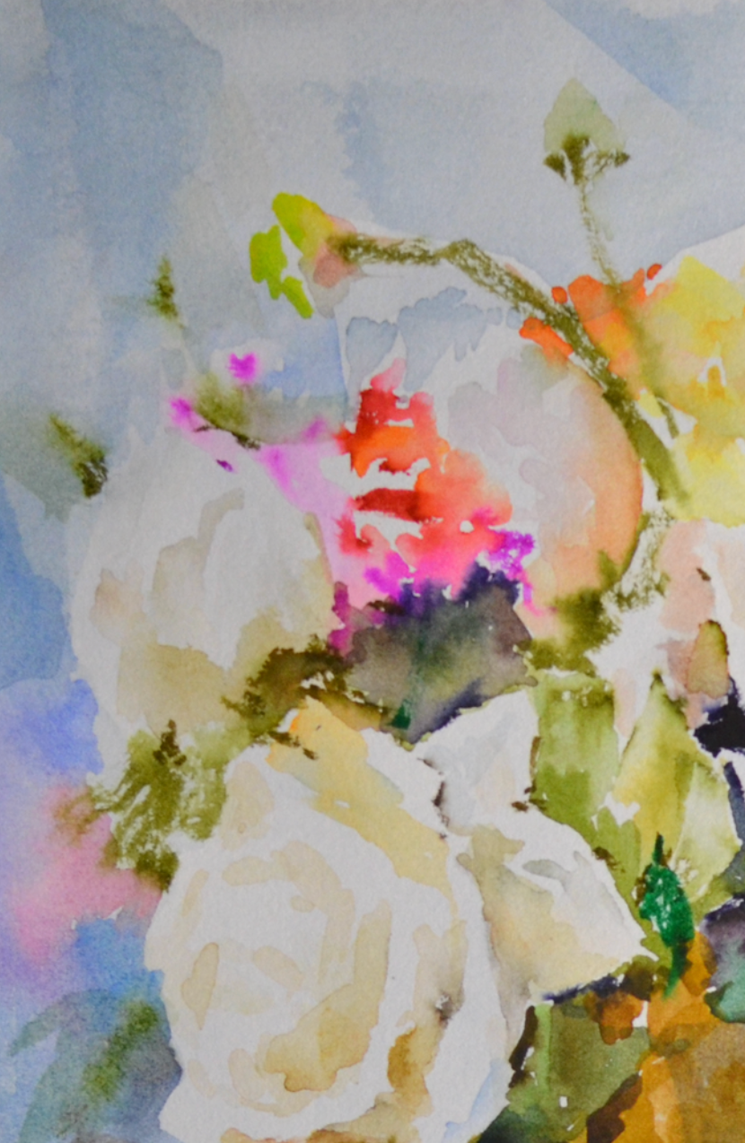 EQOP-R] JAY JACK JUNG (1955) - Original Painting - Impressionism Flower Vase Watercolor Painting