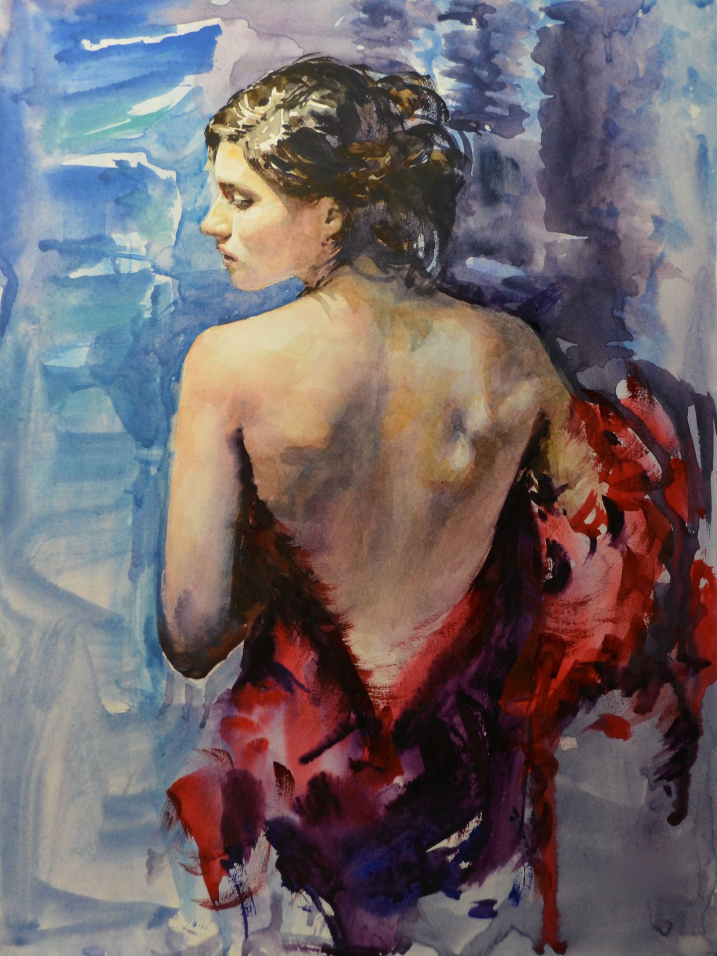 EQOP-F] EUN - Original Painting - Expressionism Model Portrait Watercolor Painting