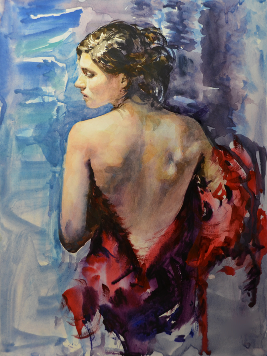 EQOP-F] EUN - Original Painting - Expressionism Model Portrait Watercolor Painting