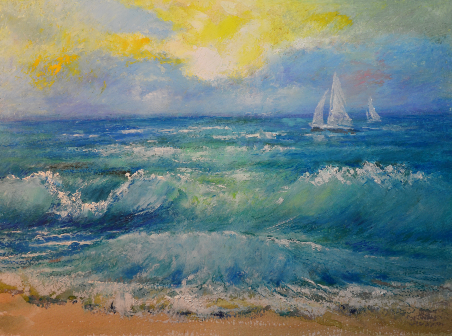 EQOP-S] EUN - Original Painting - Impressionism Seascape Oil Pastel Painting