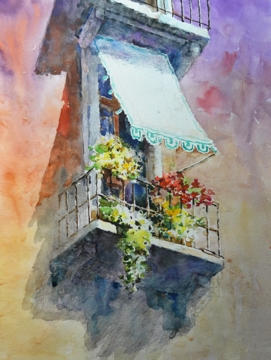 EQOP-L] EUN - Original Painting - Realism Home Balcony Wall Watercolor Painting