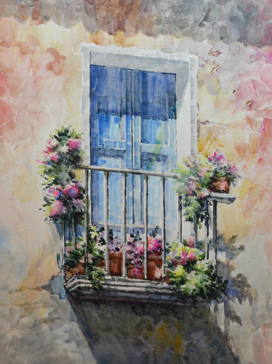 EQOP-L] EUN - Original Painting - Realism Home Balcony Wall Watercolor Painting