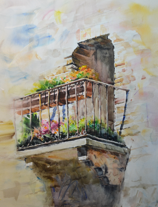 EQOP-L] EUN - Original Painting - Realism Home Balcony Wall Watercolor Painting