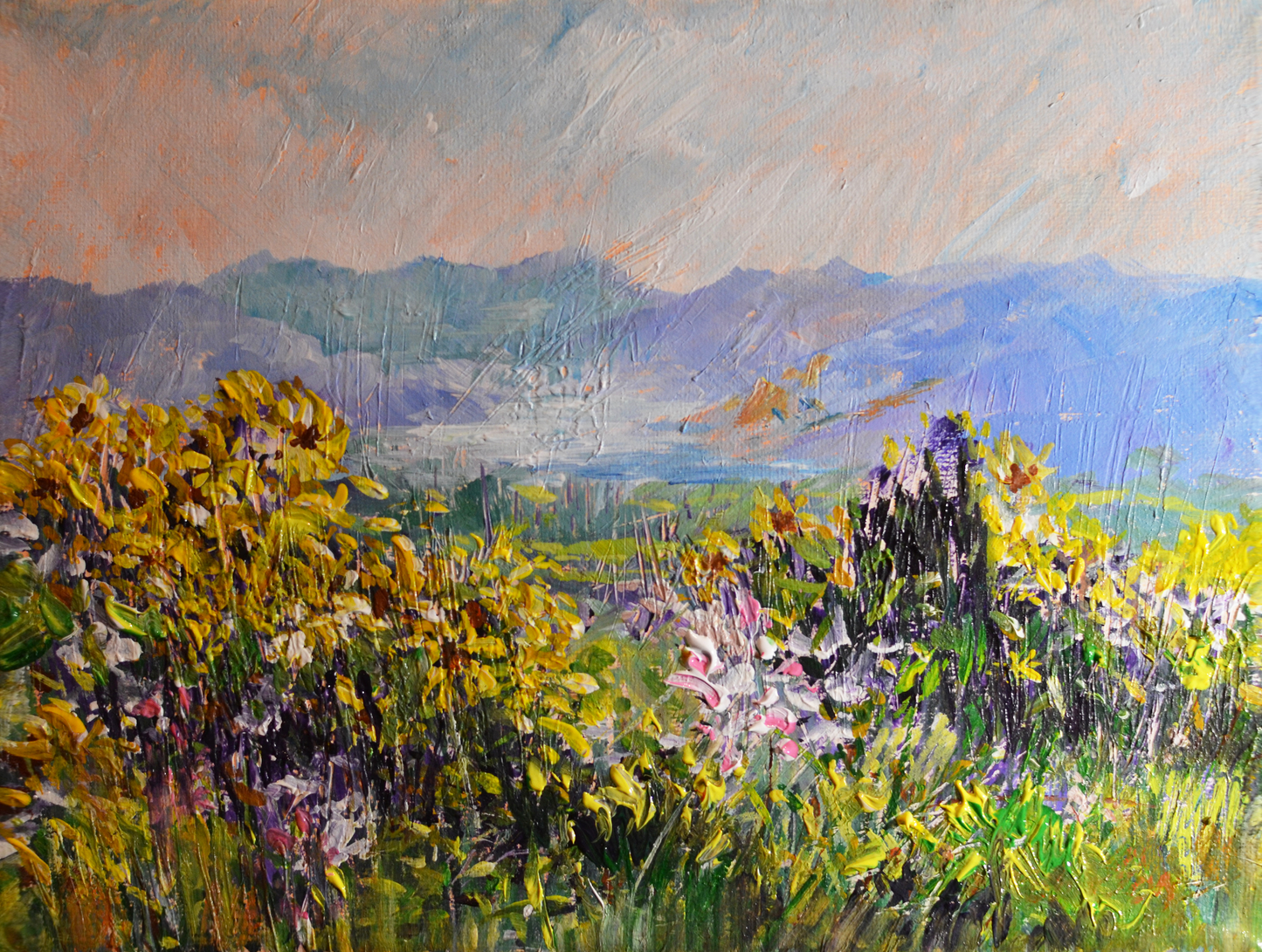 EQOP-L] JAY JACK JUNG (B.1955) - Original Painting - Impressionism Flower Hill Landscape Acrylic Painting