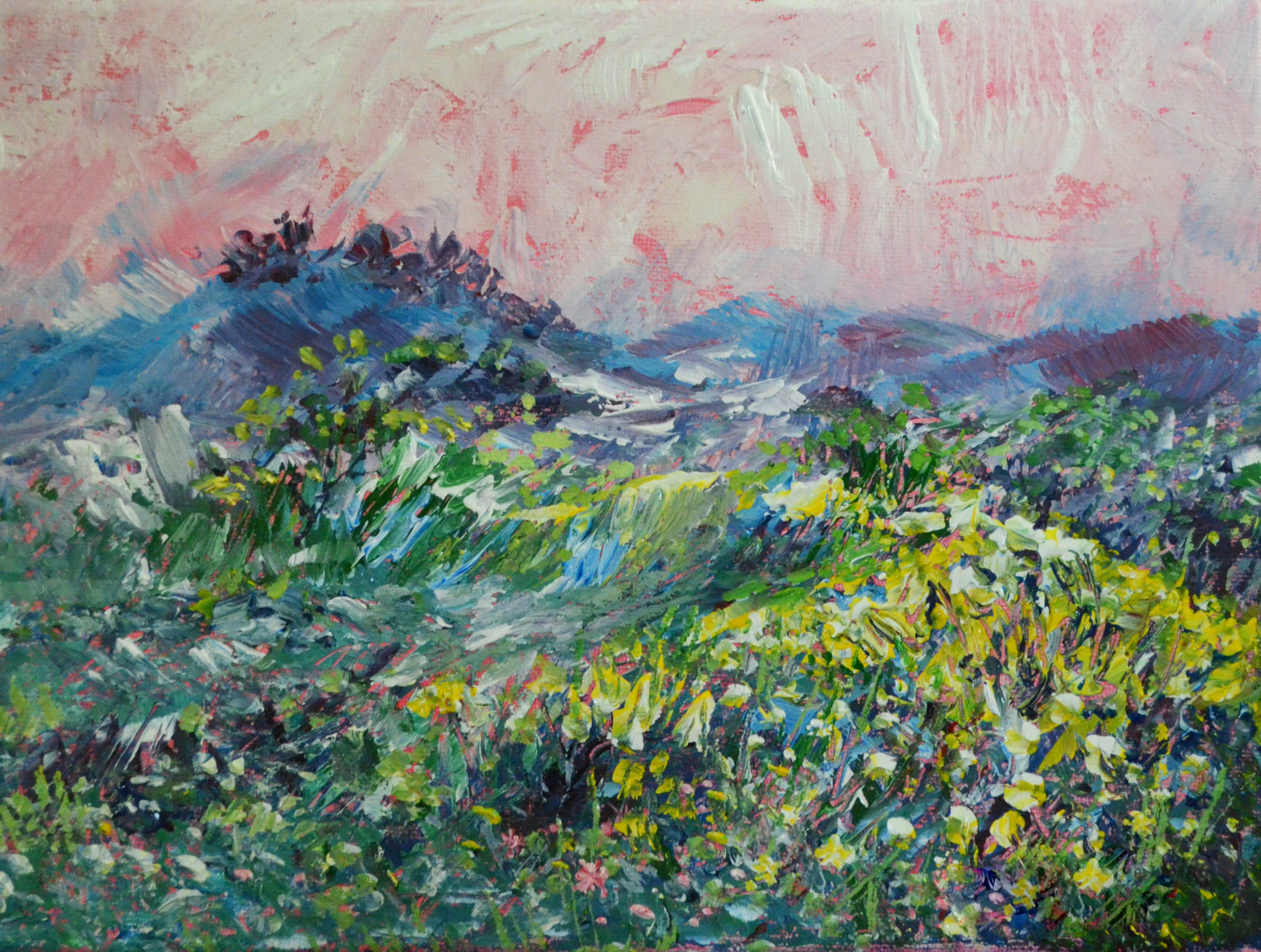 EQOP-L] JAY JACK JUNG (B.1955) - Original Painting - Impressionism Flower Hill Landscape Acrylic Painting