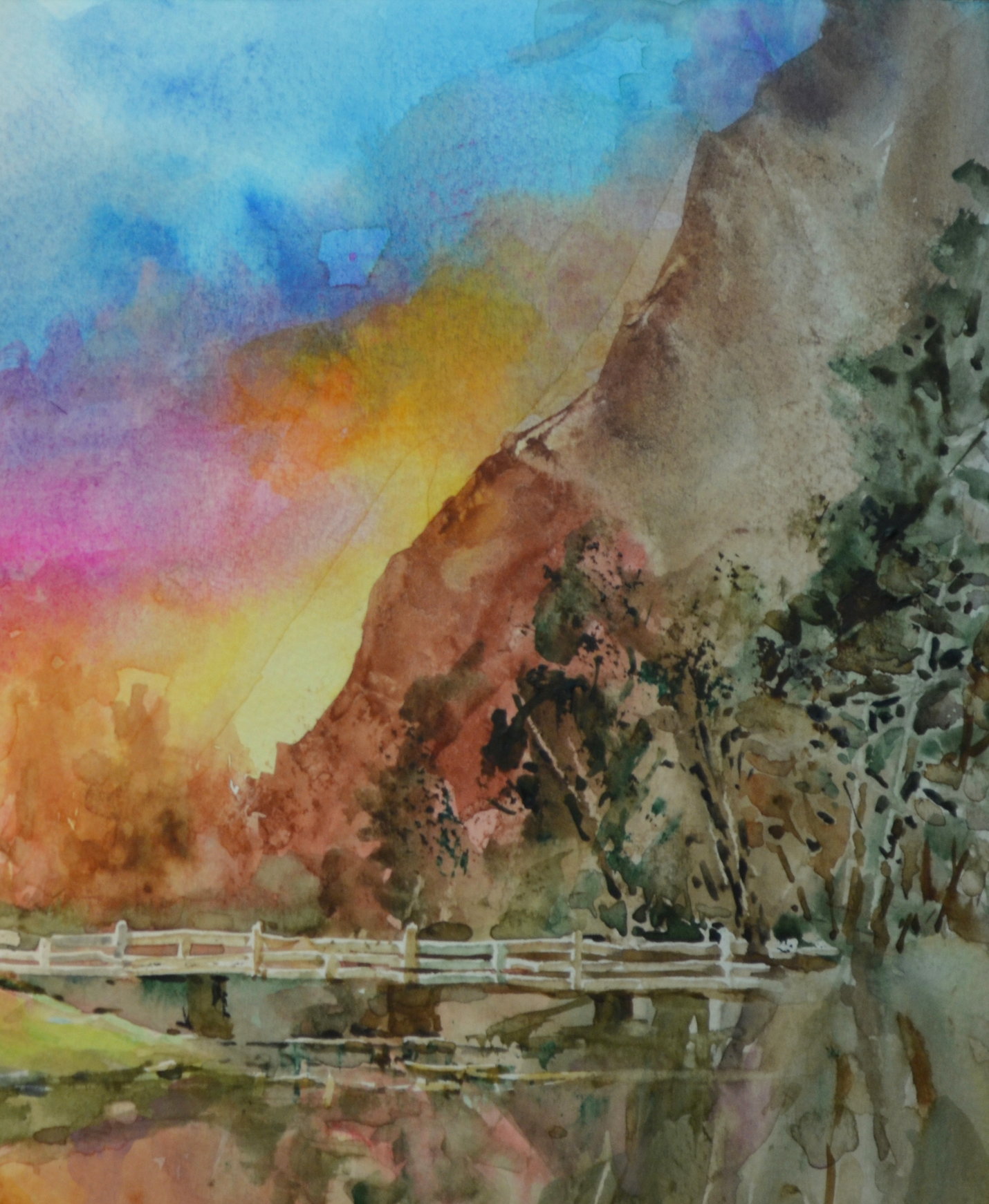 EQOP-L] JAY JACK JUNG (1955) - Original Painting - Mountain Garden Watercolor Landscape Painting