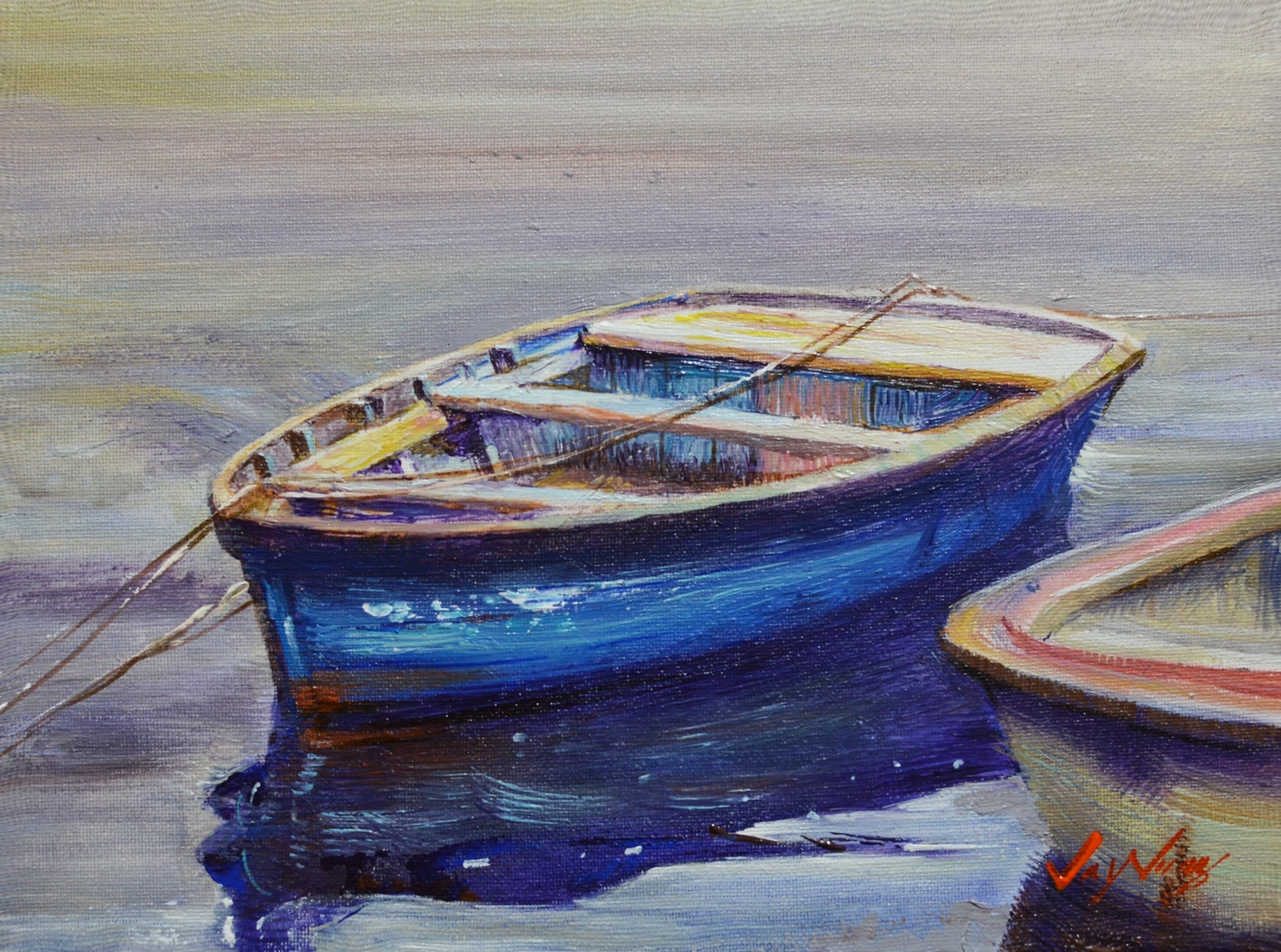 EQOP-S] JAY JACK JUNG (B.1955) - Original Painting - Fishing Boats Seascape Painting