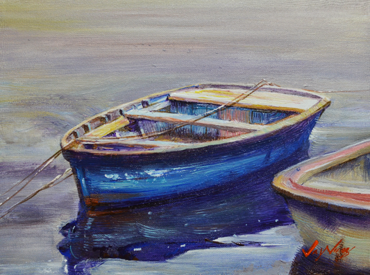 EQOP-S] JAY JACK JUNG (B.1955) - Original Painting - Fishing Boats Seascape Painting