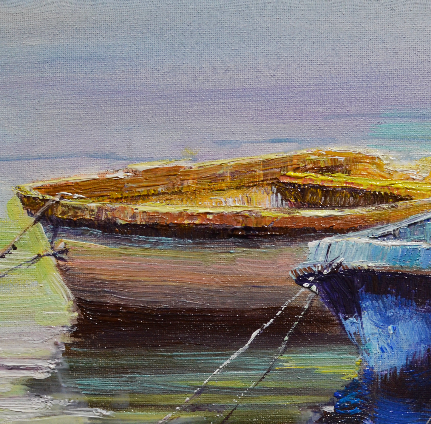 EQOP-S] JAY JACK JUNG (B.1955) - Original Painting - Impressionism Fishing Boats Seascape Painting