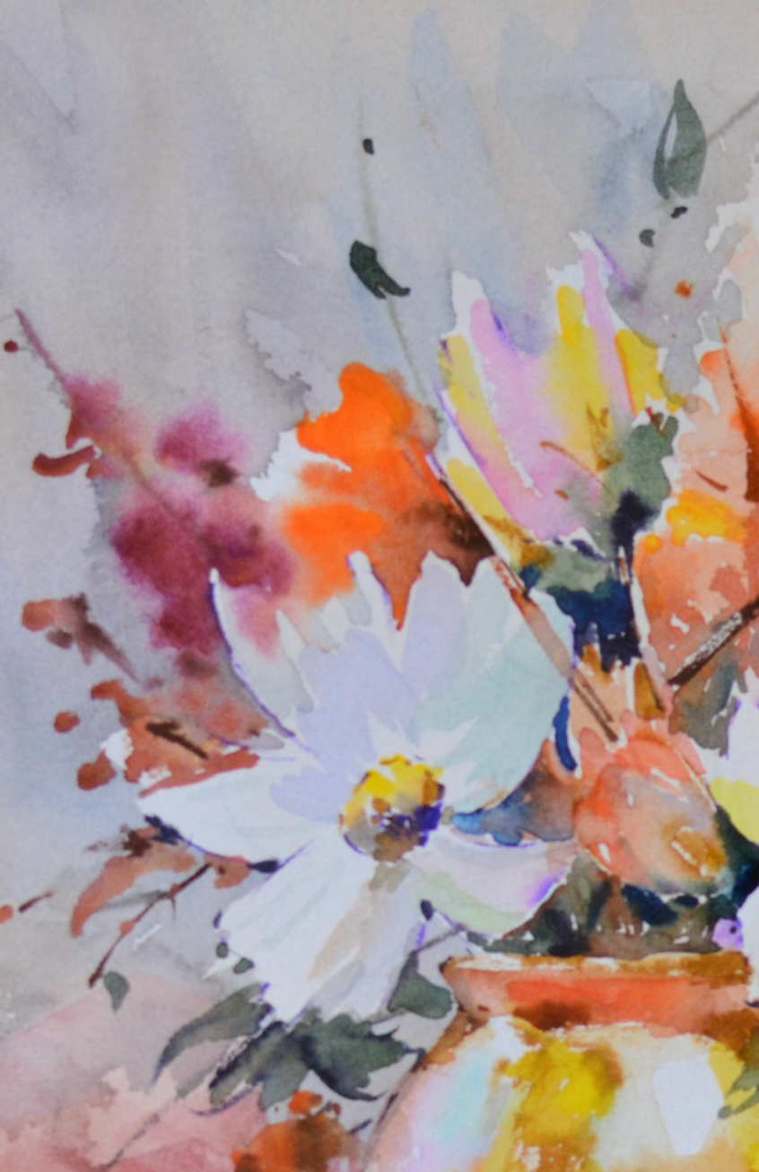 EQOP-R] JAY JACK JUNG (1955) - Original Painting - Impressionism Flower Vase Watercolor Painting