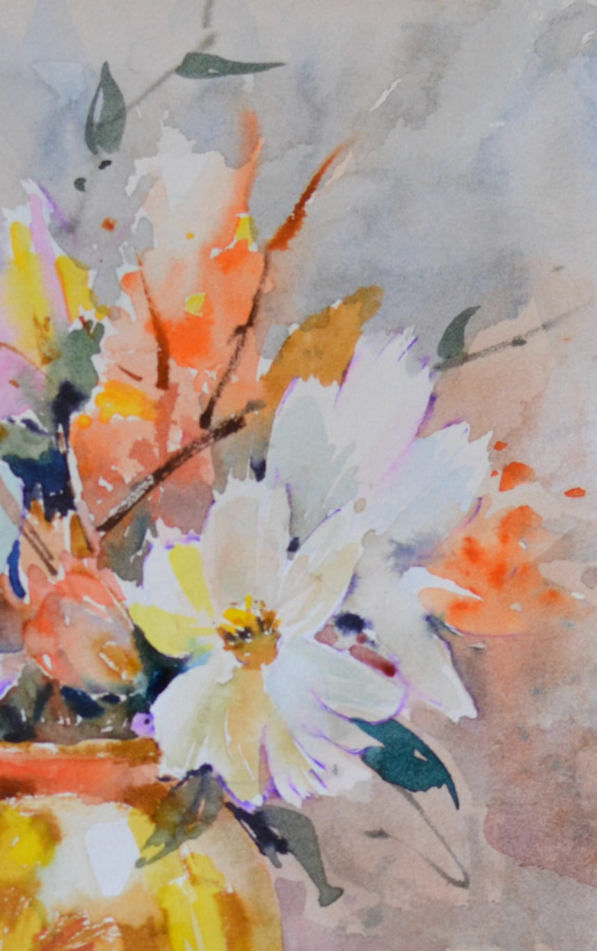 EQOP-R] JAY JACK JUNG (1955) - Original Painting - Impressionism Flower Vase Watercolor Painting