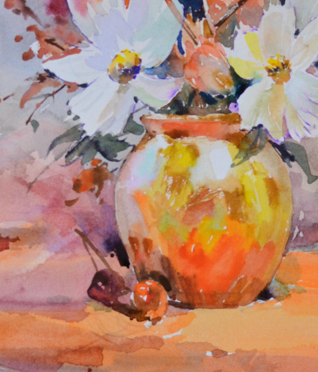 EQOP-R] JAY JACK JUNG (1955) - Original Painting - Impressionism Flower Vase Watercolor Painting