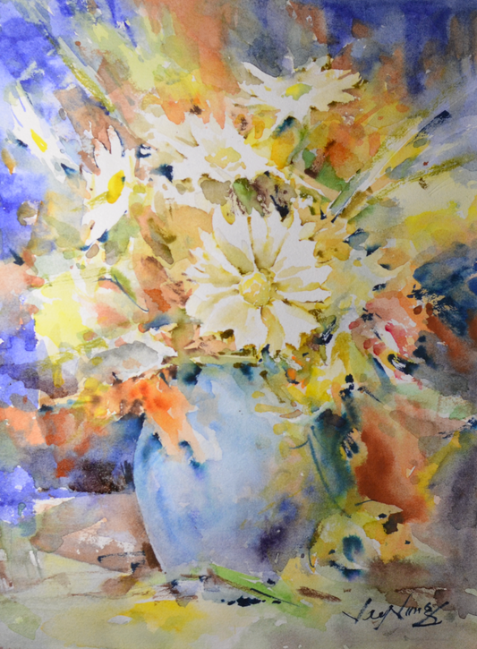 EQOP-R] JAY JACK JUNG (1955) - Original Painting - Impressionism Flower Vase Watercolor Painting