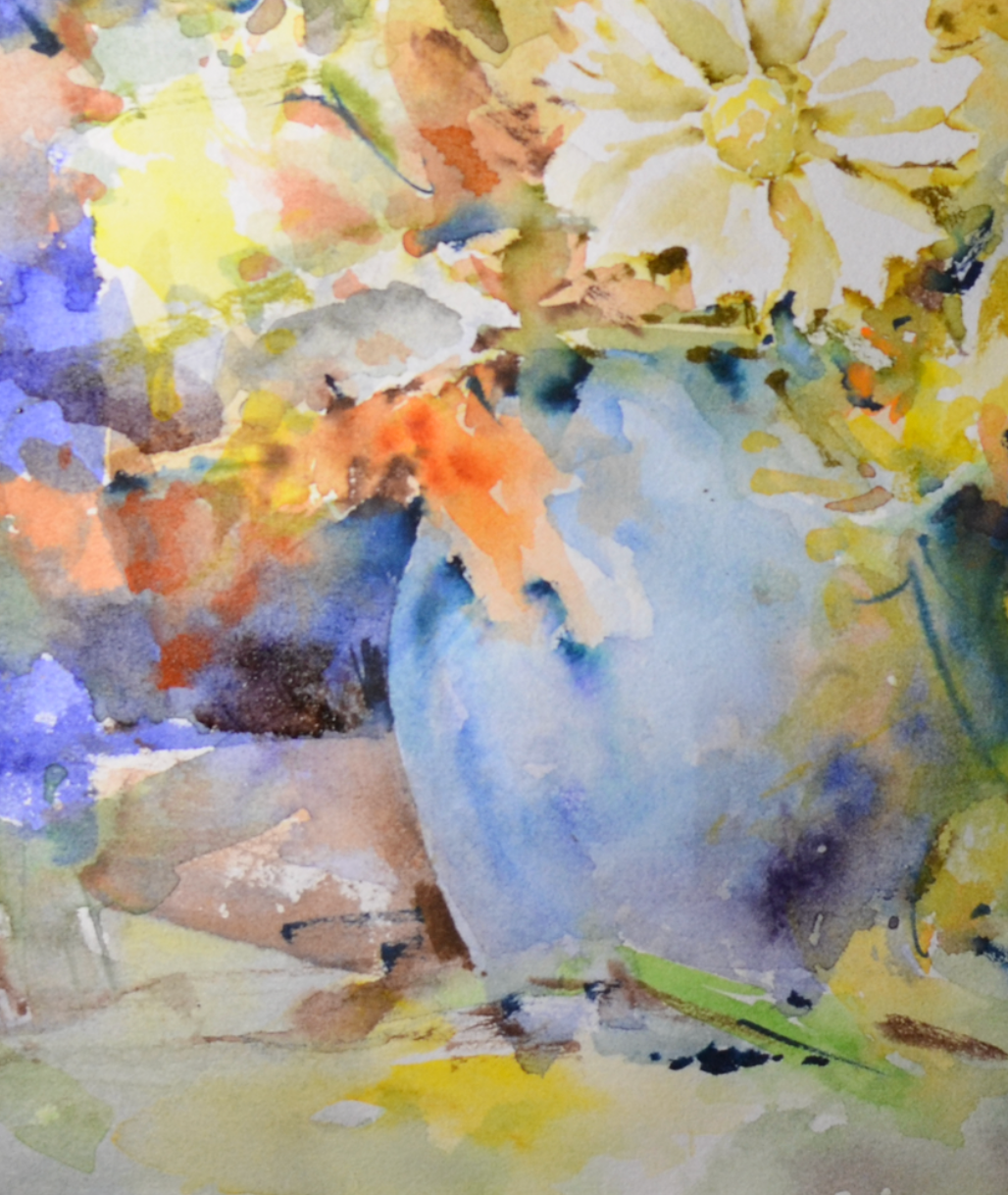 EQOP-R] JAY JACK JUNG (1955) - Original Painting - Impressionism Flower Vase Watercolor Painting