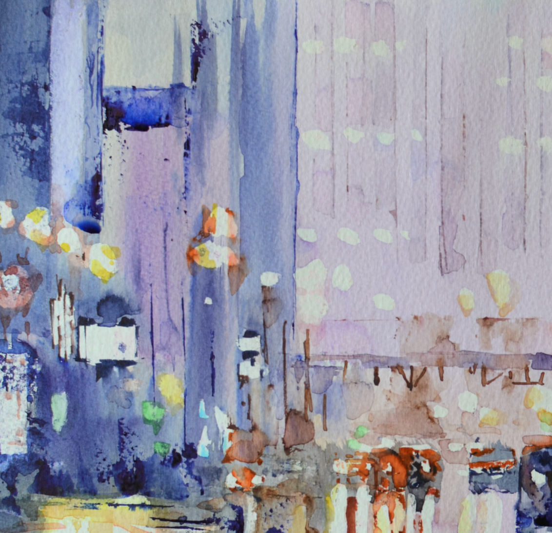 EQOP-C] JAY JACK JUNG (1955) - Original Painting - Impressionism Cityscape Downtown New York City Painting