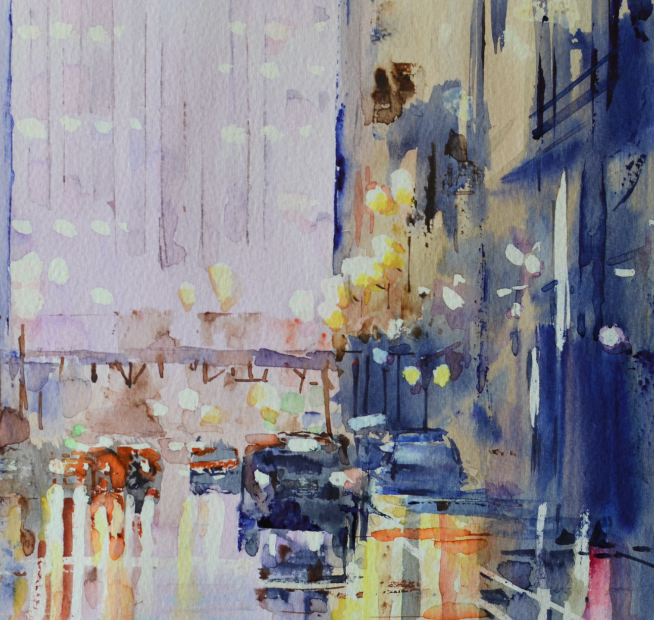 EQOP-C] JAY JACK JUNG (1955) - Original Painting - Impressionism Cityscape Downtown New York City Painting