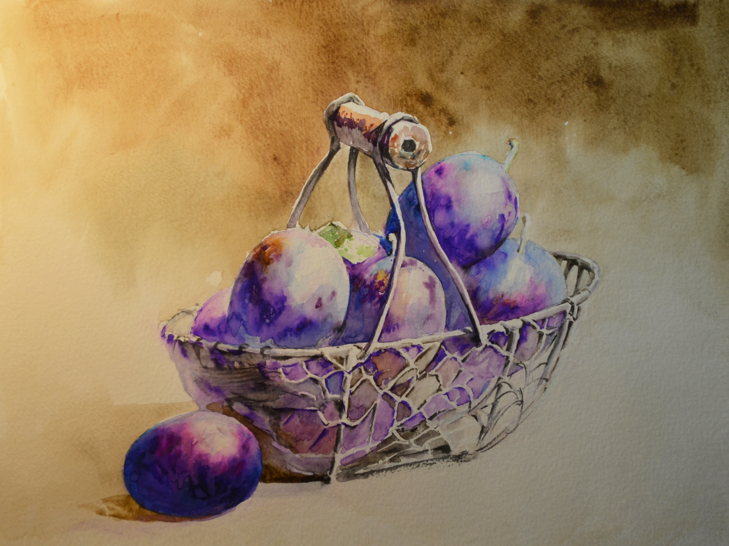 EQOP-T] JAY JACK JUNG (1955) - Original Painting - Still Life Fresh Fruit Plums Watercolor Painting