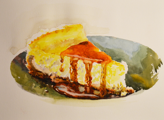 EOPT] EUN - Original Painting - Still Life Cheesecake Slice Watercolor Painting