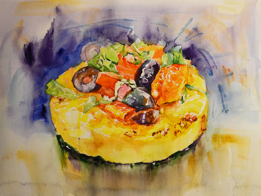 EOPT] EUN - Original Painting - Still Life Cheesecake Watercolor Painting