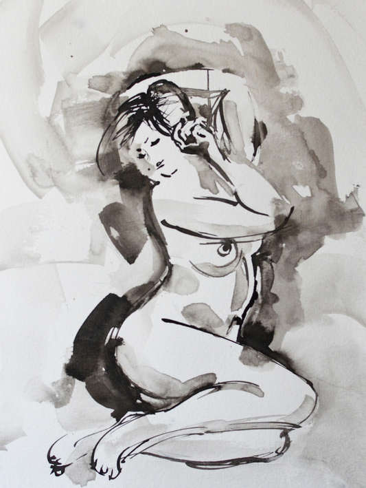 EOPN] EUN - Original Painting - Expressionism Nude Model Figure Watercolor Painting