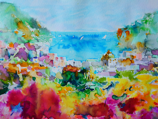 EOPL] EUN - Original Painting - Abstract Coastal Village Landscape Painting