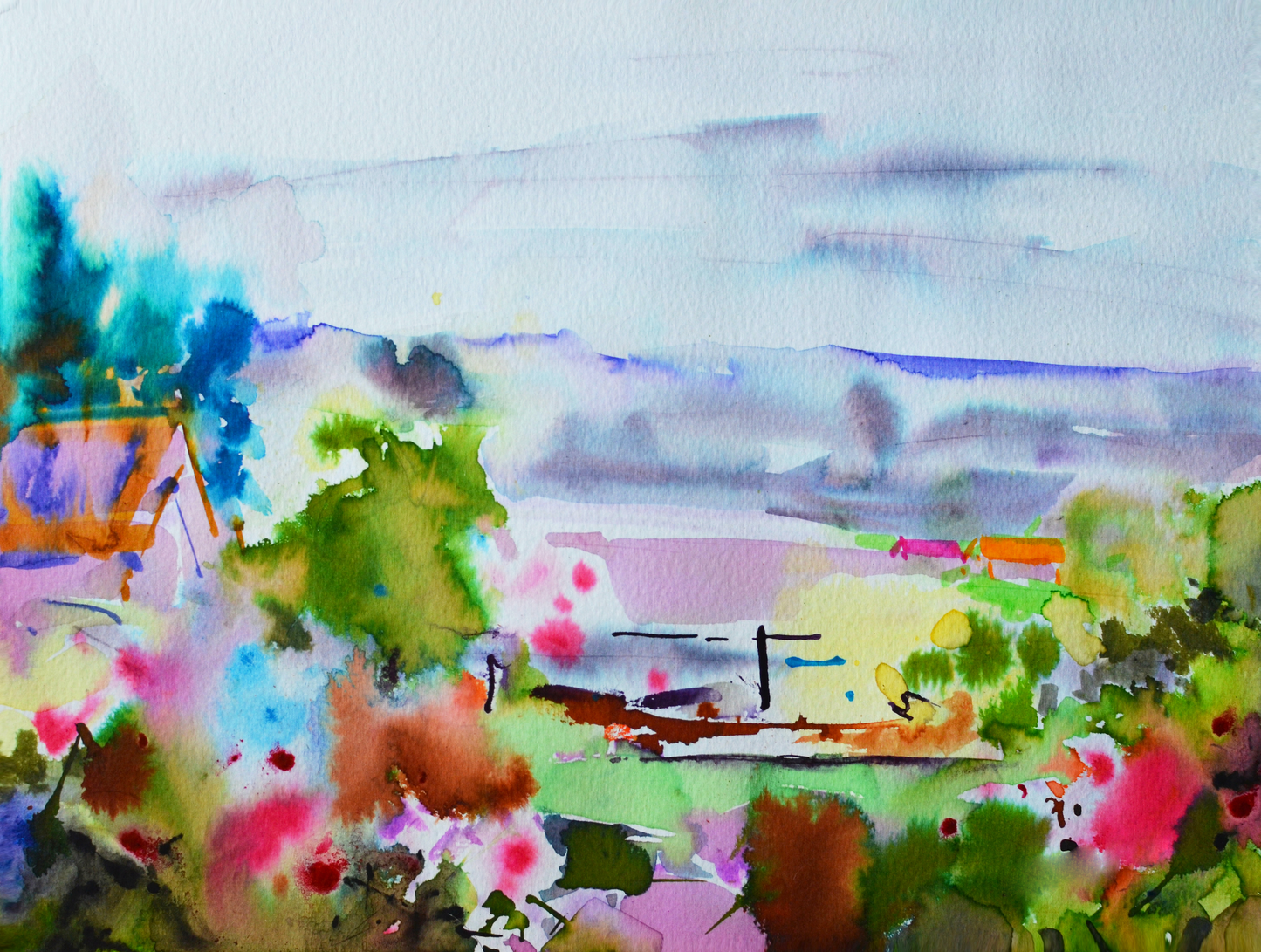 EOPL] EUN - Original Painting - Abstract Spring Town Landscape Watercolor Painting