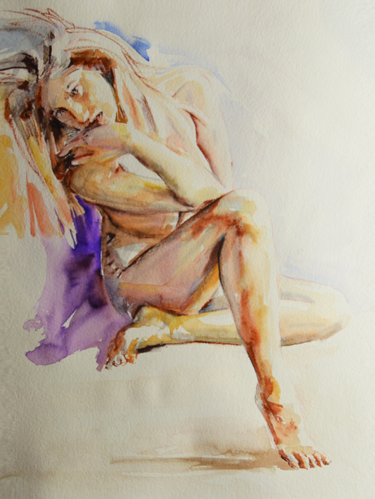 EOPN] EUN - Original Painting - Expressionism Nude Model Figure Watercolor Painting