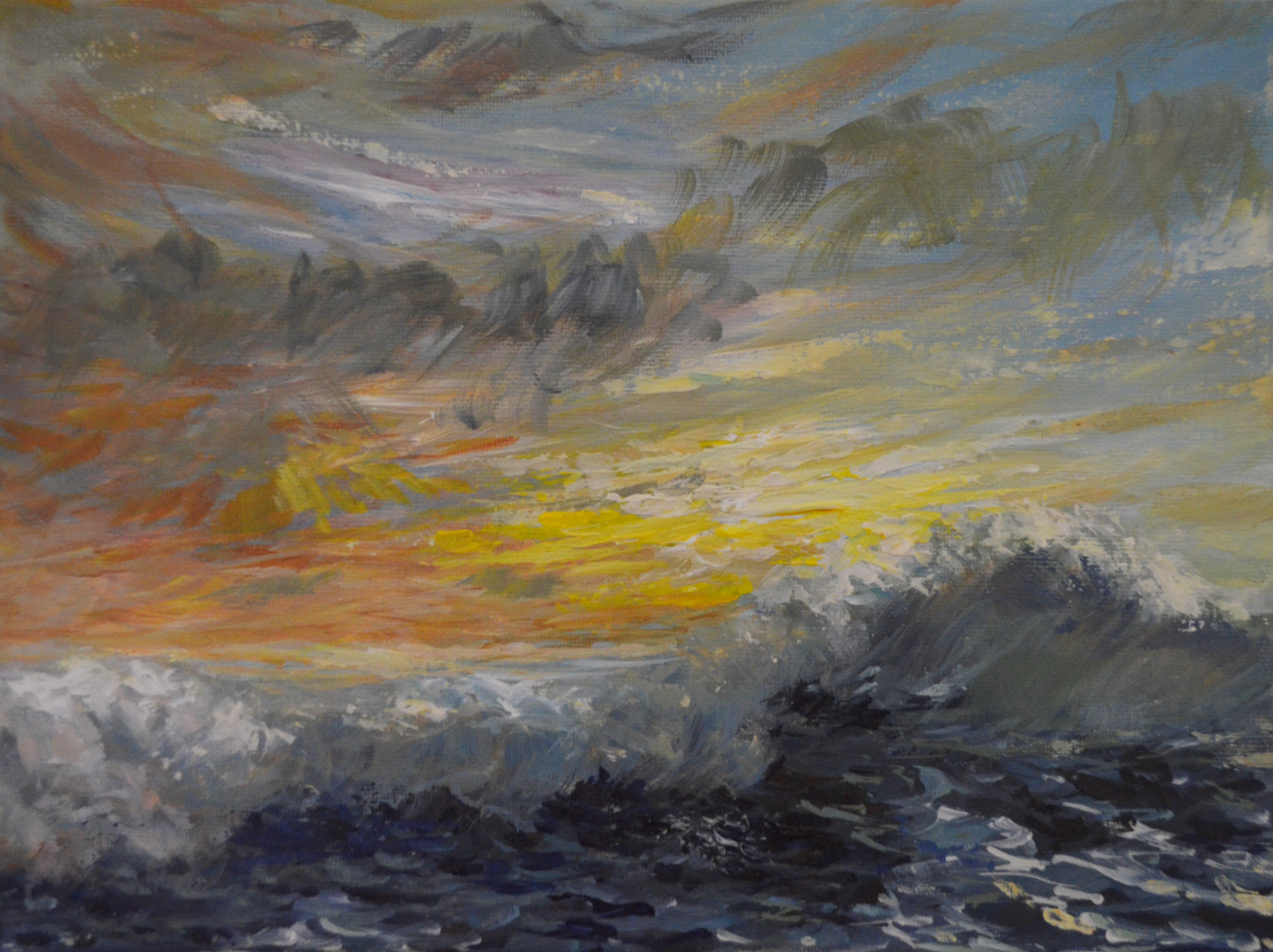 EOPS] JAY JACK JUNG (B. 1955) Original Artwork - Impressionism Sunset Waves Seascape Painting