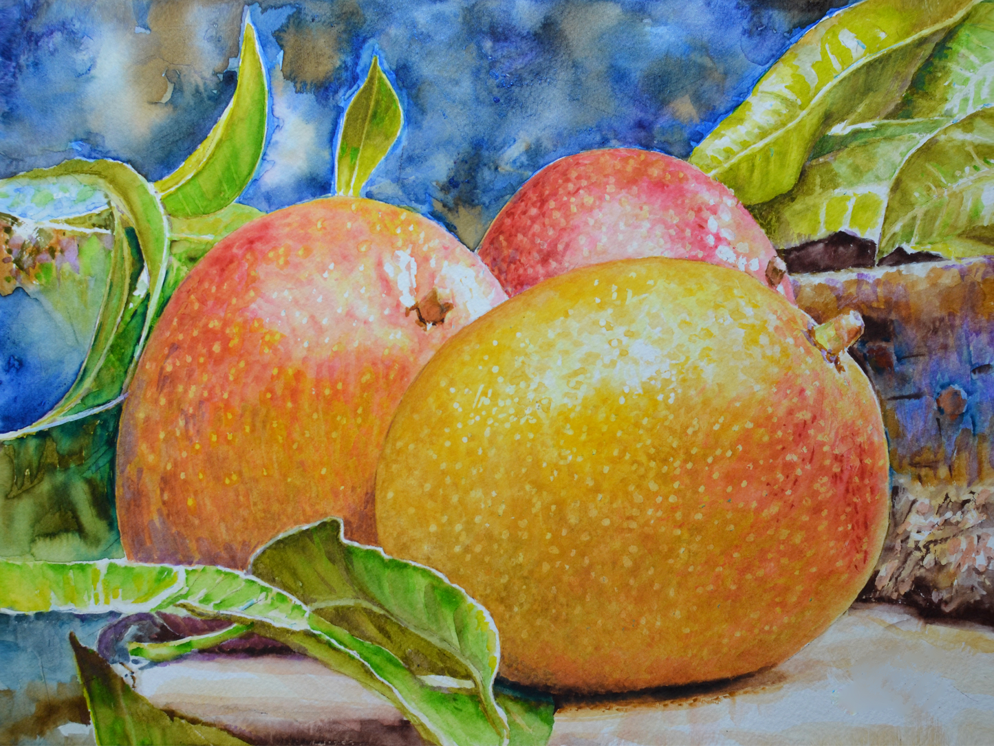 EOPT] JAY JACK JUNG (B. 1955) Original Artwork - Hyperrealism Fresh Fruit Mangoes Watercolor Painting