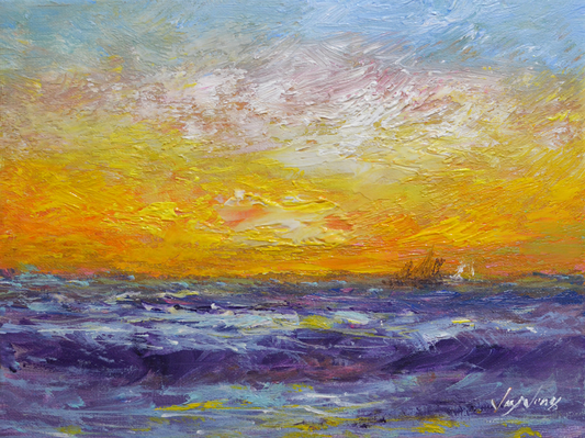 EOPS] JAY JACK JUNG (B. 1955) Original Artwork - Impressionism Sunset Seascape Painting