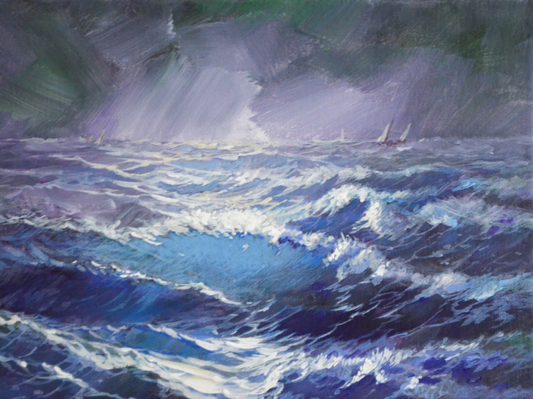 EOPS] JAY JACK JUNG (B. 1955) Original Artwork - Expressionism Through the Storm Seascape Painting