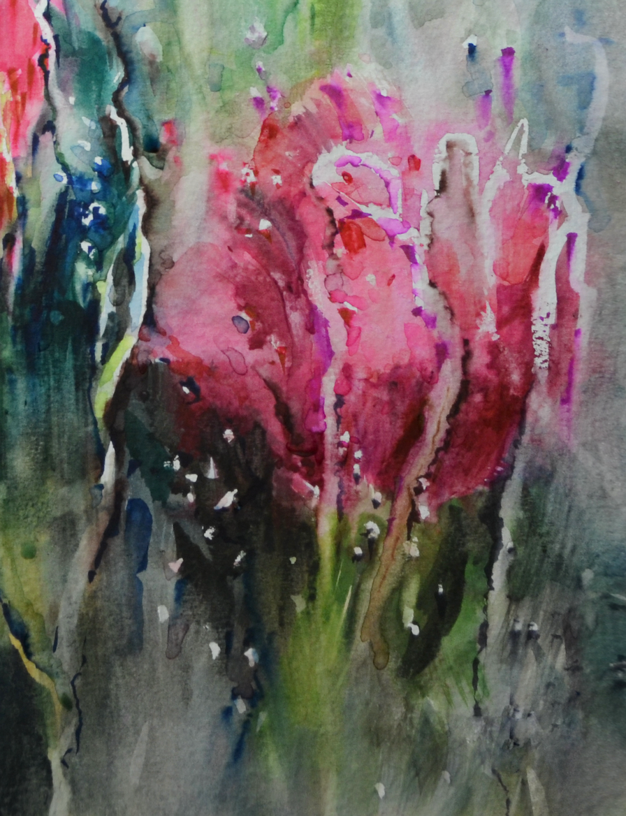 EOPR] JAY JACK JUNG (B. 1955) Original Artwork - Expressionism Pink Rose Flower Painting