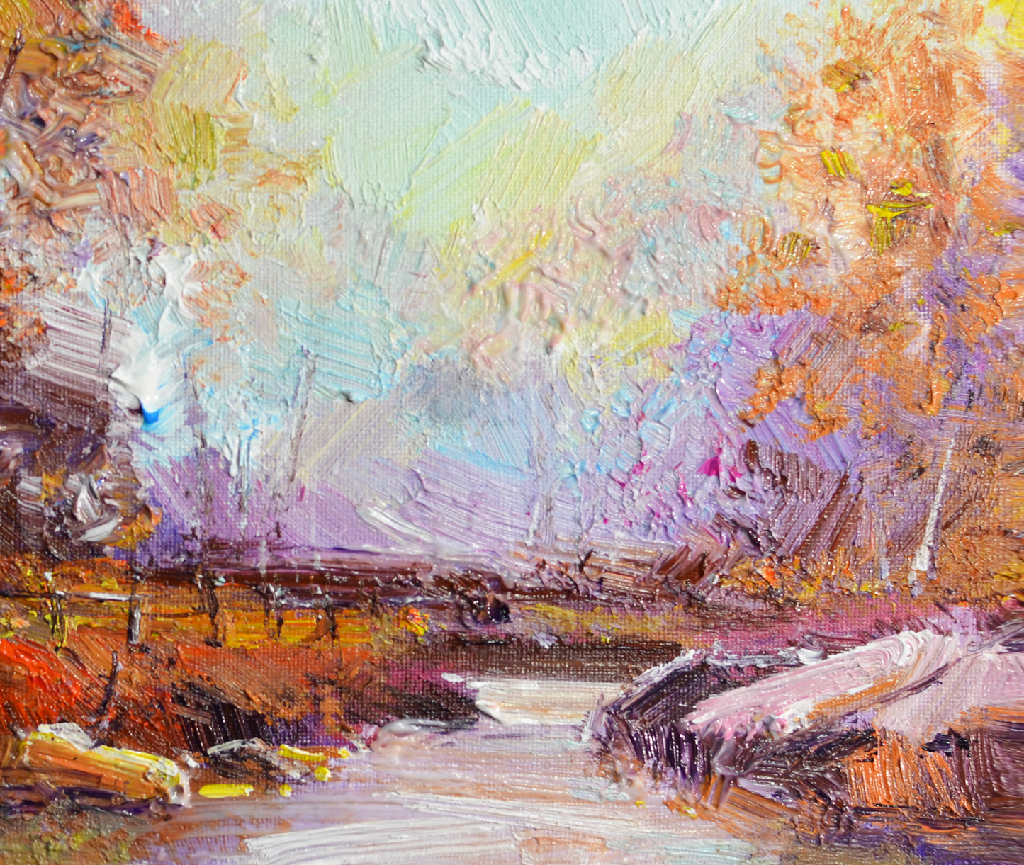 EOPL] JAY JACK JUNG (B. 1955) Original Artwork - Impressionism Autumn Stream Landscape Painting